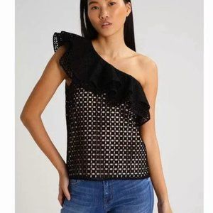J.CREW One-shoulder Ruffle Eyelet Top